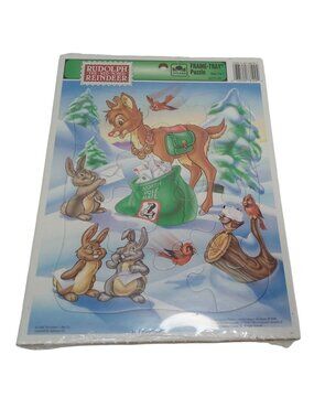 Vintage Rudolph the Red Nosed Reindeer Puzzle Golden Frame Tray 1993 NOS